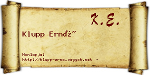Klupp Ernő névjegykártya